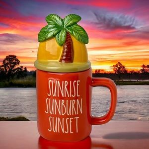 Rae Dunn Orange Sunrise Sunburn Sunset Palm Tree Lid Mug